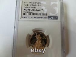 2021 W 1/4 oz. $10 Proof Gold Eagle NGC PF70 EARLY RELEASE Type 1