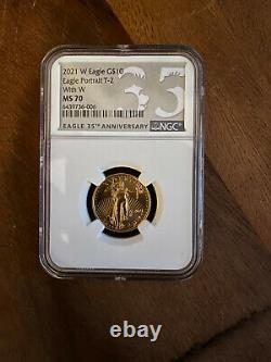 2021-W $10 Gold Eagle T-2 Unfinished Proof Dies NGC MS70 MINT ERROR