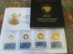 2021-W 4 Coin Set Proof Gold Eagle Set Type 2 PCGS PR70 First Day Of Issue