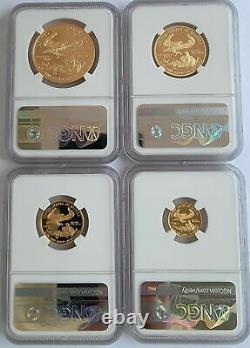 2021-W 4-Coin Set Proof Gold Eagles T-1 ER NGC PF70 Ultra Cameo No Reserve