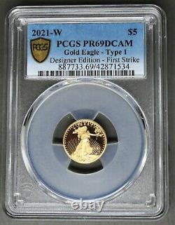 2021 W $5 Gold American Eagle 2 Coin Designer Edition FS PCGS T2 PR70 & T1 PR69
