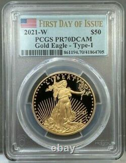 2021-W $50 1oz Proof American Gold Eagle Type 1 PCGS PR70DCAM First Day Of Issue