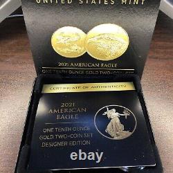 2021 W American Gold Eagle 1/10 oz Proof Two Coin Set Designer Edition in OGP