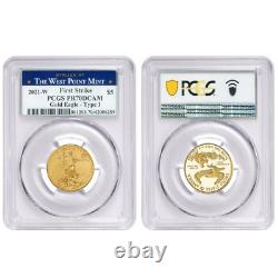 2021 W Gold American Eagle Type 1 $5 Pcgs Pr70dcam First Strike West Point Mint