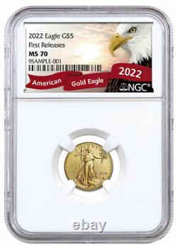 2022 1/10 oz Gold American Eagle $5 NGC MS70 FR Eagle Label SKU66458
