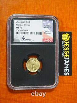 2022 $5 Gold Eagle Ngc Ms70 First Day Of Issue Fdi John Mercanti Signed Label