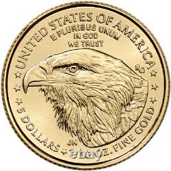 2022 American Gold Eagle 1/10 oz $5 1 Roll Fifty 50 BU Coins in Mint Tube