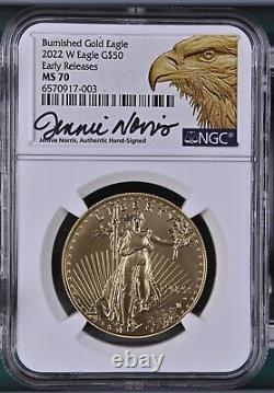 2022-W Gold American Eagle T2 $50 Burnished NGC MS70 ER Pop 2