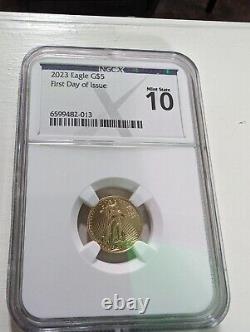 2023 $5 AMERICAN GOLD EAGLE NGCX MS10 1/10TH OZ First Day Of Issue