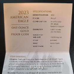 2023 American Eagle $50 Gold Proof 1 oz Coin Mint Condition Box and CoA