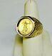 22k Fine Gold 1/10 Oz American Eagle Coin In14k Solid Yellow Gold 24mm Mens Ring