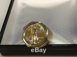 22K FINE GOLD 1/10 OZ AMERICAN EAGLE COIN in14k Yellow Gold Ring
