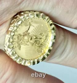 22K GOLD 1/4 OZ US AMERICAN EAGLE COIN in 14k SOLID YELLOW GOLD NUGGET Ring