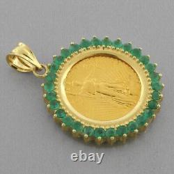 2Ct Round Cut Simulated Emerald American Eagle Coin Pendant14KYellow Gold Plated