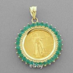 2Ct Round Cut Simulated Emerald American Eagle Coin Pendant14KYellow Gold Plated