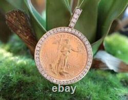 3Ct American Eagle Coin Pendant VVS1 Moissanite 14k Yellow Gold Over