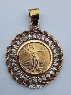 American Eagle 2.50 Ct Round Cut Real Moissanite Pendant 14K Yellow Gold Plated