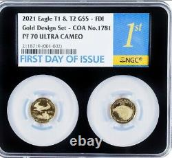American Eagle 2021 1/10 OZ Gold Two-Coin Set Designer NGC PF70 FDI FDOI DOUBLE