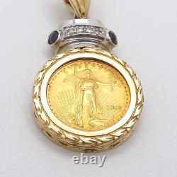 American Eagle 5 Dollar Gold Bullion Coin 14k Diamond Sapphire Pendant Enhancer