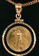 American Eagle $5 Gold Coin Necklace- 1/10 Oz- 14kt Black Onyx Bezel+ 14kt Chain