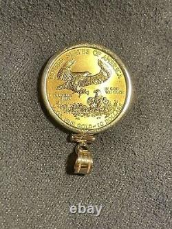 American Eagle set in 14k Yellow Gold Finish Top Coin Pendant