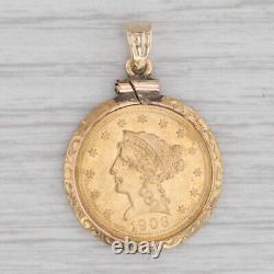 Authentic 1906 American Eagle 2.50D Coin Pendant 10k 900 Yellow Gold
