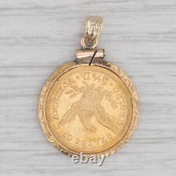 Authentic 1906 American Eagle 2.50D Coin Pendant 10k 900 Yellow Gold