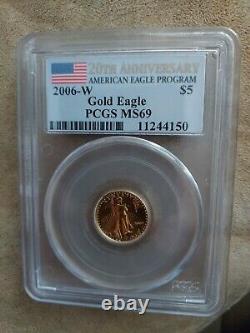 Gold $5 American Eagle 2006-w Pcgs Ms69 20th Anniversary Coin