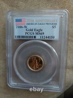 Gold $5 American Eagle 2006-w Pcgs Ms69 20th Anniversary Coin
