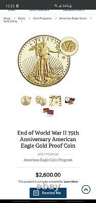 IN HAND 2020 End of World War II 75th Anniversary American Eagle Gold Proof Coin