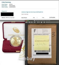 IN HAND, Gold Eagle 2021 W, 1 Oz Gold Proof 21EB, Sold Out, Only 12,700 Minted