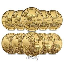 Lot of 10 2020 1/10 oz Gold American Eagle $5 Coin BU