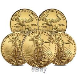 Lot of 5 2020 1/10 oz Gold American Eagle $5 Coin BU