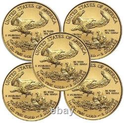 Lot of 5 2021 1/10 oz Gold American Eagle Coin BU IN STOCK