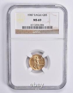 MS69 1987 $5 1/10 th Oz Gold American Eagle NGC Brown Label