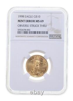 MS69 Mint Error 1998 $10 American Gold Eagle OBV Struck Thru Graded NGC 4093
