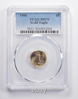 MS70 1998 $5 American Gold Eagle 1/10 Oz. 999 Fine Gold PCGS 2579