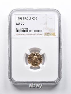 MS70 1998 $5 American Gold Eagle 1/10 Oz Gold NGC 1324