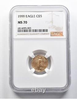 MS70 1999 $5 American Gold Eagle 1/10 Oz Gold NGC 2045