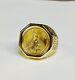 Men's 20 Mm Coin American Eagle Ring With Vintage Real 14k Yellow Gold Plated