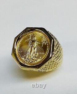 Men's 20 mm Coin American Eagle Ring with Vintage Real 14K Yellow Gold Plated