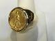 Men's 20 Mm Coin American Eagle Wedding Ring With Vintage 14k Yellow Gold Plated