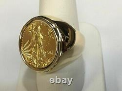Men's 20 mm Coin American Eagle Wedding Ring with Vintage 14K Yellow Gold Plated