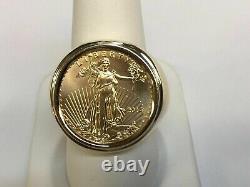 Men's 20 mm Coin American Eagle Wedding Ring with Vintage 14K Yellow Gold Plated