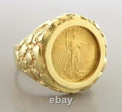 Men's 20mm Coin American Eagle Nugget Engagement Ring 14K Yellow Gold Plated