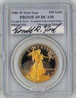 Rare 1986 $50 American Eagle Gold Coin PCGS President Edition #500/500