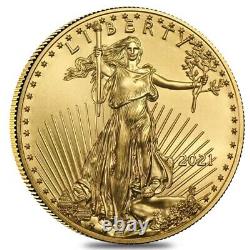 Roll of 50 2021 1/10 oz Gold American Eagle $5 Coin BU (Lot, Tube of 50)