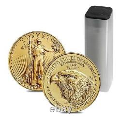 Roll of 50 2021 1/10 oz Gold American Eagle $5 Coin BU Type 2 Lot, Tube of