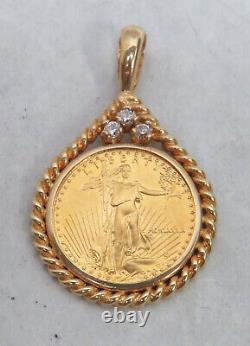 Stunning Gold 1989 1/10 Oz American Eagle Coin & Diamond Pendant