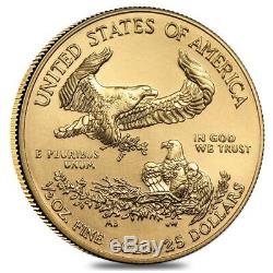 1/2 Oz D'or American Eagle 25 $ Coin Bu (random Année)